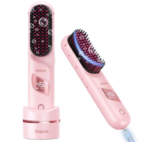 Bopcal Premium Cordless Hair Straightener Brush with Charging Dock Base