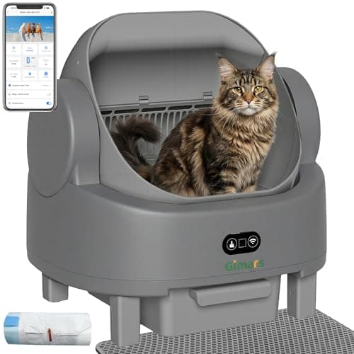 Gimars Open-Top Cylinder Self-Cleaning Cat Litter Box with App and 8L Waste Bin