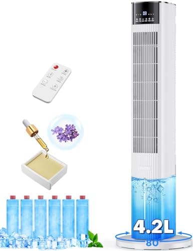COOLECH 42-Inch Tower Evaporative Cooler With 1900 CFM Airflow & Dual Tank