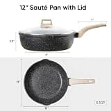 CAROTE 5.5-Quart Deep Nonstick Granite Frying Pan with Glass Lid and Handy Pour Spout