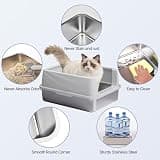 Henkelion Extra Large Stainless Steel Cat Litter Box with ABS Enclosed High Wall