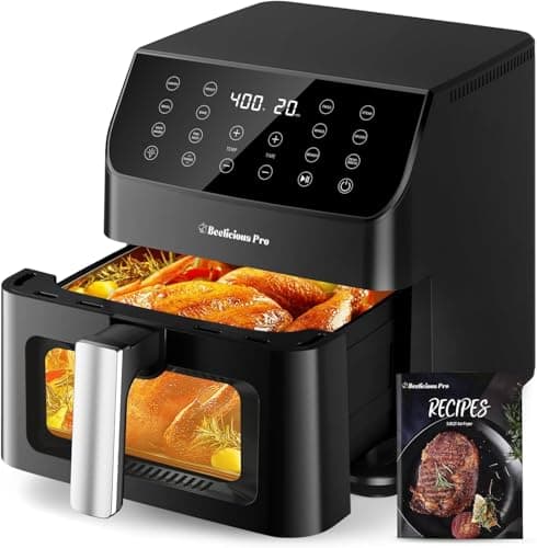 Beelicious 5.8-Quart Large Air Fryer, 12-in-1 Digital Touchscreen with Viewing Window