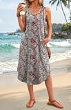 WIHOLL Flowy Beach Vacation Sleeveless A-Line Midi Maxi Dress with Pockets