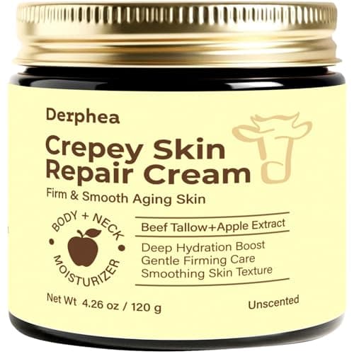 DERPHEA Crepey Skin Repair Treatment Cream with Pure Beef Tallow & Collagen