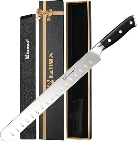 KATISUN 12-Inch German Steel Slicing Knife for BBQ with Ergonomic Handle