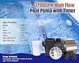 CIPU 0.35 HP Self-Priming Above Ground Pool Pump with Built-in Timer, 2700 GPH Flow
