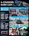 IIWEY N5 4-Channel 360-Degree Dash Cam with 8 IR Lamps and 5G WiFi App