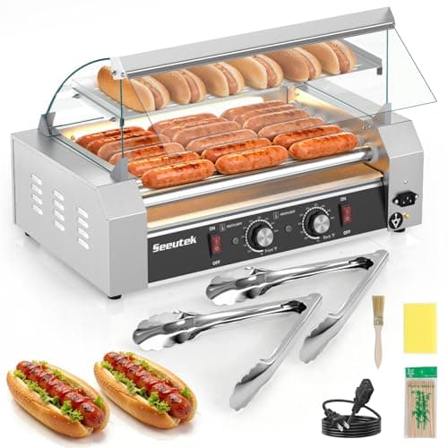 Seeutek 7-Roller Hot Dog Grill with Glass Hood, 24-Dog Capacity, 1100W