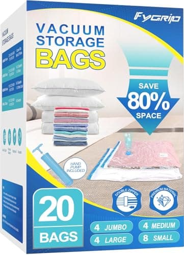 Fygrip 20-Pack Assorted Size Vacuum Storage Bags with Portable Manual Hand Pump