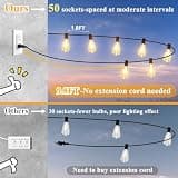 Brightever 100ft Outdoor LED String Lights with 52 Dimmable Vintage Edison Bulbs