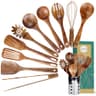 Generic 11-Piece Natural Teak Wood Kitchen Utensil Set with Holder & Whisk