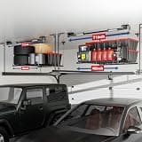 FLEXIMOUNTS GL1 Overhead Garage Lifting Storage Rack, 4x4 FT Manual Crank Lift System