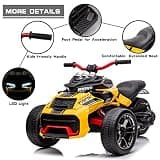 POSTACK 24V 3-Wheeler Battery Powered Kids ATV Ride-On with EVA Rubber Tires