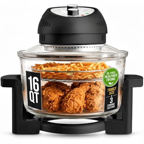 Granitestone 16-Quart Large Glass Air Fryer with Triple-Cooking Halogen Power System