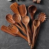 12-Piece Natural Teak Wood Kitchen Utensil Set with Matching Spoon Rest