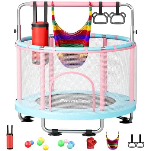FitinOne 55-Inch Toddler Trampoline Center with Swing and Gymnastics Bar