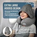 Extra Large Hooded Memory Foam Travel Neck Pillow for Airplane Long Flights