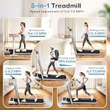 FOUSAE 5-in-1 Foldable Treadmill with 12 HIIT Programs & 400-lb Capacity