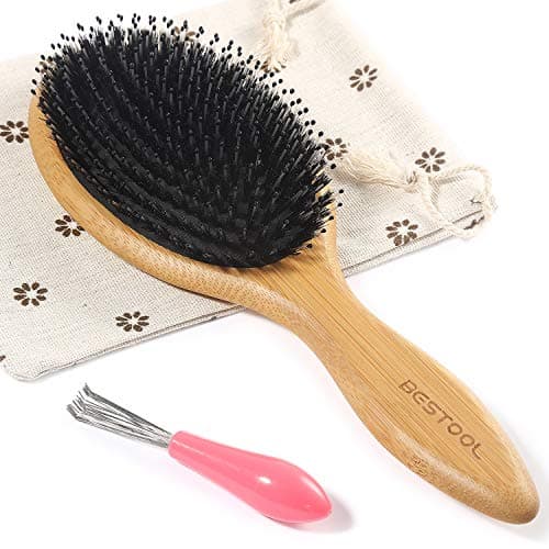 BESTOOL Natural Bamboo Cushion Paddle Hairbrush with Boar Bristles Blends