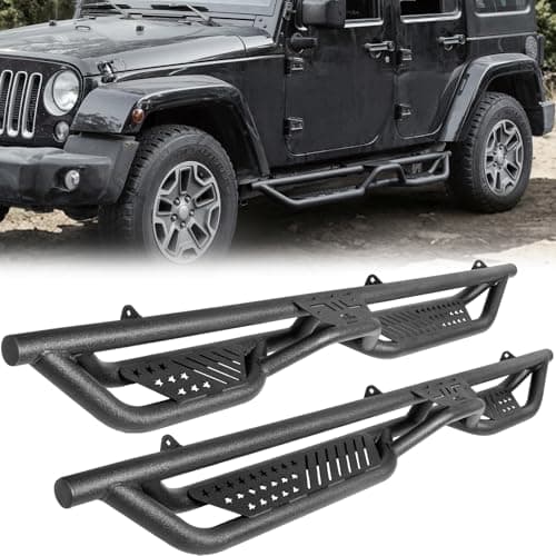 JOYTUTUS Dual-Tier Side Steps with Wrinkle Finish for Wrangler JK 4-Door