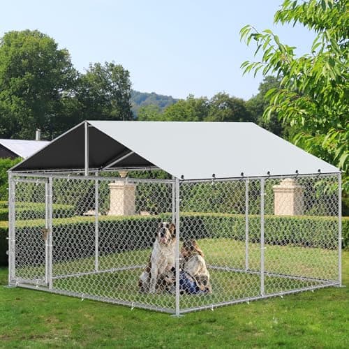 YITAHOME 10x10 Heavy-Duty Galvanized Outdoor Dog Enclosure Kennel with Waterproof Roof