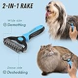 Docrok Pet Grooming Combo Blue Deshedding Brush with Metal Comb Included