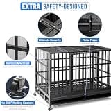 NUGRIART 48-Inch Heavy Duty Indestructible Steel Dog Crate with Rolling Wheels