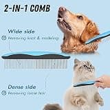 Docrok Pet Grooming Combo Blue Deshedding Brush with Metal Comb Included