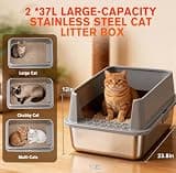 2-Pack XL High-Sided Stainless Steel Cat Litter Boxes with Overlapping Top Lids