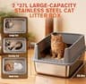2-Pack XL High-Sided Stainless Steel Cat Litter Boxes with Overlapping Top Lids