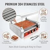 Vexon 11-Roller Hot Dog Cooker, 30-Dog Capacity with Safety Cover, 1670W