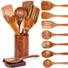 Mooues 9-Piece Natural Teak Wooden Utensil Set with Holder & Spoon Rest
