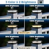 Peasur Adjustable Color and Brightness 4x4 Solar Post Cap Lights with Adapter, 2-Pack
