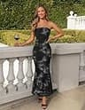 MEROKEETY Strapless 3D Floral Mesh Tube Maxi Evening Gown with Built-In Gel Tape
