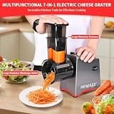 Professional 250W Electric Cheese Grater and 7-in-1 Salad Maker Machine