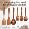 PriorityChef Premium 6-Piece Hand-Carved Teak Wood Utensil Set with Hooks