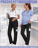 JoyMotion 2-Pack Maternity Scrub Pants with High-Rise Belly Panel Support