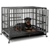 NUGRIART 48-Inch Heavy Duty Indestructible Steel Dog Crate with Rolling Wheels