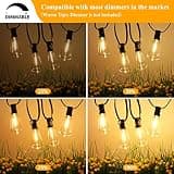 Brightever 100ft Outdoor LED String Lights with 52 Dimmable Vintage Edison Bulbs
