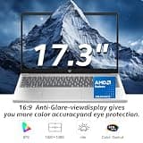 HP 17.3-inch FHD Laptop - AMD Ryzen 5 7430U, 20GB RAM, 512GB NVMe SSD, Windows 11