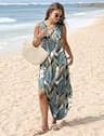 Sampeel Maxi V-Neck Sleeveless Sundress with High Side Slit and Dual Pockets