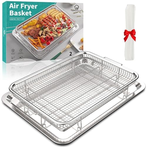 OPENICE 15.3 x 11-Inch Stainless Steel Large Air Fryer Tray and Crisper Pan Set