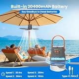 Ausic 20-Inch Portable Battery-Operated Ceiling Fan with Dimmable LED Light