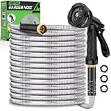 Kebose 100ft Heavy-Duty Stainless Steel Garden Hose with 10-Way Nozzle