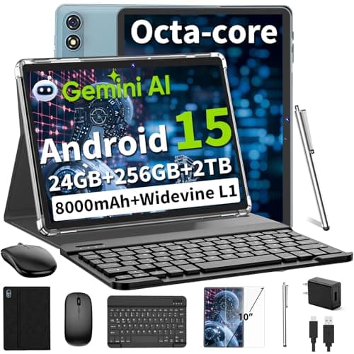 10-Inch Android 15 Gaming Tablet Bundle with 256GB Storage and 8000mAh Battery