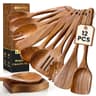 12-Piece Natural Teak Wood Kitchen Utensil Set with Matching Spoon Rest
