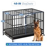 NUGRIART 48-Inch Heavy Duty Indestructible Steel Dog Crate with Rolling Wheels