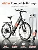 ASKGO 26-Inch Step-Thru Electric Cruiser Bike, 1500W Peak, 48V 12Ah Battery