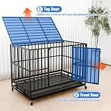 NUGRIART 48-Inch Heavy Duty Indestructible Steel Dog Crate with Rolling Wheels