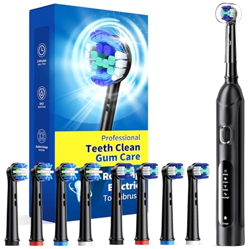 TEETHEORY Deep Clean Rotating Electric Toothbrush Set with 8 Replacement Brush Heads